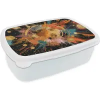 MuchoWow Broodtrommel Wit - Lunchbox Explosie - Verfstructuur - Goud - Abstract - Brooddoos 18x12x6 cm - Brood lunch box - Broodtrommels voor kinderen en volwassenen