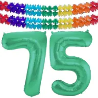 Folat Verjaardag Leeftijd folieballon - 75 jaar - groen - 86 cm - cijferballon groot - incl 2x feestslingers