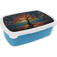 MuchoWow Broodtrommel Blauw - Lunchbox Mozaïek - Kleurrijk - Boom - Takken - Brooddoos 18x12x6 cm - Brood lunch box - Broodtrommels voor kinderen en volwassenen
