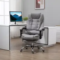 OKWISH Bureaustoel 65 X 70 Cm - Massage Met Verwarming En 135 Graden Kantelbaar - Met Voetensteun - Microvezel - Grijs