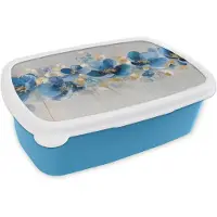 MuchoWow Broodtrommel Blauw - Lunchbox Bloemen - Blauw - Abstract - Brooddoos 18x12x6 cm - Brood lunch box - Broodtrommels voor kinderen en volwassenen