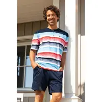 Hajo heren shortama blauw en rode strepen - Blauw - Maat - 62