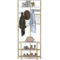 Costway 180 cm kapstok hoek, 3-in-1 kledingrek & zitbank & schoenenrek, incl. 12 haken, opbergrek, garderobe voor hal, woonkamer, slaapkamer
