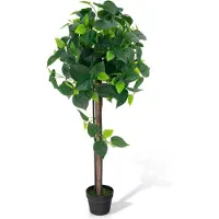KOMFOTTEU 114 cm Kunstmatige potboom, kunstzijde, binnenplant met donkergroene hortensiabladeren, stam, PE-rotan, mos, kunstboom voor kantoor, thuis