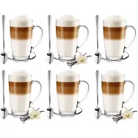 Alex Set bevat 6 Glazen Mokken met Schotels en Lepels - 400ml