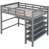 vidaXL Hoogslaper, 140 x 200, kinderhoogslaper met opbergvakken en onderbedbureau, zonder matras, grijs