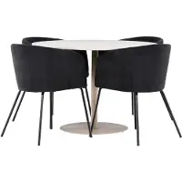 Ebuy24 Lycke eethoek tafel Ø110cm en 4 fluwelen stoelen met armleuningen beige.