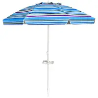Costway Strandparasol, 182 cm, strandparasol, tuinparasol, windbestendig, stevig, UPF 50+, 30 graden knikbaar, zonwering, met grondpen en draagtas voor balkon, tuin en terras