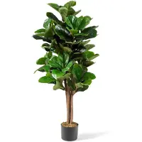 KOMFOTTEU 120 cm Kunstboom, kunstplant, kunstvijgenboom, kamerplant, decoratie in cementpot, decoratieve plant, groene plant met natuurlijke houten stam en bladeren, kunstboom, interieurdecoratie