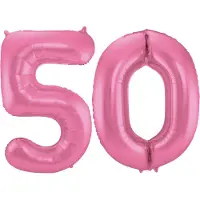 Folat Verjaardag Leeftijd folieballon - 50 jaar - roze - 86 cm - cijferballon groot - Abraham / Sarah