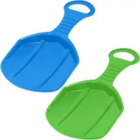 KOTARBAU 2 x Sneeuwschijf, Kunststof, 53x34x3.5 cm, Groen & Blauw, Schotel Slee Plastic, met Handgreep, Rodelen, Sneeuwglijder, Slee, voor Kinderen en Volwassenen, Lichtgewicht en Stevig