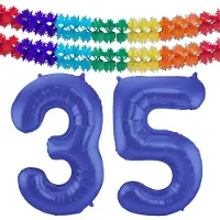 Folat Verjaardag Leeftijd folieballon - 35 jaar - blauw - 86 cm - cijferballon groot - incl 2x feestslingers