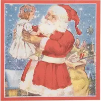Clayre & Eef Servetten Papier Set van 20 33x33 cm Blauw Rood Papier Kerstman