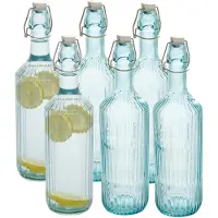 Secret De Gourmet Beugelfles / Weckfles - 6x - blauw glas - luchtdicht - 1 liter - waterfles - 8 x 31 cm