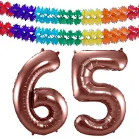 Folat Verjaardag Leeftijd folieballon - 65 jaar - rosé goud - 86 cm - cijferballon groot - incl 2x feestslingers