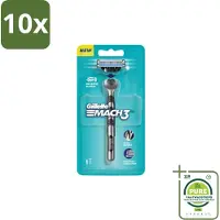 Gillette 10 x - Mach3 – Houder + 1 Mesje – 3-bladig - Grootverpakking - Scheermes - Scheerbeurt - Mesje - Huidbescherming - Scheercomfort