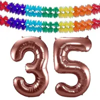 Folat Verjaardag Leeftijd folieballon - 35 jaar - rosé goud - 86 cm - cijferballon groot - incl 2x feestslingers