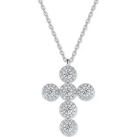 New Bling 9NB-1719 – Zilveren rond kruis ketting – Met zirkonia – Zilverkleurig – 925 zilver – 40+5 cm