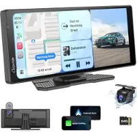 Carpuride W904 10,26" CarPlay-scherm met dashcam, 4K-camera aan de voorkant en 1080p-camera aan de achterkant, lusopname, Bluetooth, Siri/Google