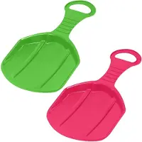 KOTARBAU 2 x Sneeuwschijf, Kunststof, 53x34x3.5 cm, Groen & Roze, Schotel Slee Plastic, met Handgreep, Rodelen, Sneeuwglijder, Slee, voor Kinderen en Volwassenen, Lichtgewicht en Stevig