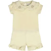 Dirkje T-shirt + korte broek beige Set Meisjes Stretchkatoen Peter Pan-kraag - maat 80