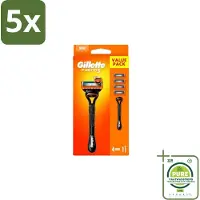 Gillette 5 x – Fusion5 – Scheersysteem Houder + 4 Mesjes - Grootverpakking - Scheermes - Scheren - Scheren Mesjes - Scheren Houder - Scheren Comfort