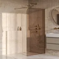 Brauer Orion Inloopdouche 120x200cm Afgerond - Brons Glas - Geborsteld Goud PVD - Veiligheidsglas - Douche, Douchewanden, Inloopdouche, Vaste Wand - 8721357901551