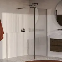 Brauer Oblivion Flow Inloopdouche 90x200cm Ribbelglas Met Zijwand 30cm - Geborsteld Gunmetal PVD - Veiligheidsglas - Douche, Douchewanden, Inloopdouche, Vaste Wand Met Zijwand - 8721357901018