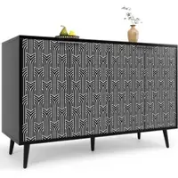 STILVORA Dressoir met kabeldoorvoer, TV-meubel zonder handgrepen met een open vak, TV-dressoir van spaanplaat geschikt voor televisies tot 80 inch, naturel + zwart