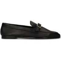 Manfield Zwarte leren loafers met goudkleurig detail | Maat 39