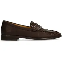 Manfield Bruine leren loafers met zilverkleurige studs | Maat 39