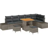 vidaXL Tuinbank Set 9 st 8-Aantal zitplaatsen Grijs Poly rattan