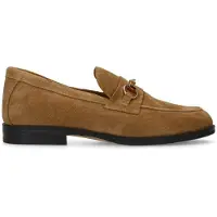 Manfield Bruine suède loafers met goudkleurig detail | Maat 39