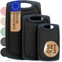 Blumtal Snijplank Linnmon - Kunststof Snijplank met Sapgroeven en Handvat - BPA Vrij - Zwart Marmer - S, M, L - Set van 3