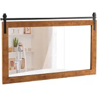 Costway Rechthoekige spiegel met houten lijst, 100 x 66 cm, rustieke wandspiegel, onbreekbare hangspiegel met metalen houder, voor hal, woonkamer, slaapkamer