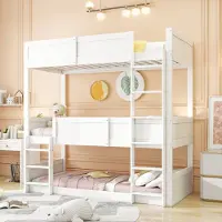 MODFU Stapelbed 90x200 cm – 3 slaapplaatsen – Hoog model met veiligheidshekje – Wit – Van hout