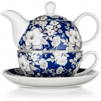 Banquet Merkloos Porseleinen Theeservies: Theepot & Mok met Bloemendecor