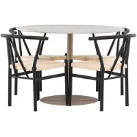 Ebuy24 Lycke eethoek tafel Ø110cm en 4 stoelen met armleuningen stapelbaar beige.