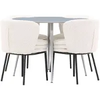 Ebuy24 Plaza eethoek tafel Ø100cm en 4 bouclé stoelen grijs.