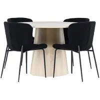 Ebuy24 Lanzo eethoek tafel Ø120cm en 4 teddy stoelen whitewash.