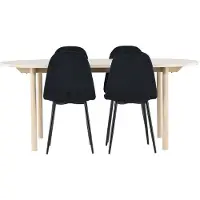 Ebuy24 Andy eethoek tafel 90x180cm en 4 velours stoelen whitewash.