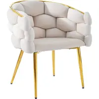 Merax Set van 4 Velvet Eetkamerstoelen - Bubble Design - Goudkleurige Metalen Poten - Ergonomisch & Comfortabel - Beige - 44 x 41 x 74 cm