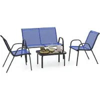 Costway 4-delige tuinmeubelset, balkonmeubels, terrasmeubels, zitgroep, zitgroep voor 4 personen, tuingarnituur incl. 2 stoelen, bank & tafel, voor balkon, terras, tuin (blauw)