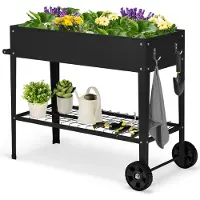 Costway Verhoogd bloembed met plank en 2 wielen, verhoogd tuinbed, metaal, plantenbak met haak en handgreep, groentebed, kruidenbed, groot, voor balkon, tuin, terras, 95 x 40 x 80 cm (zwart)