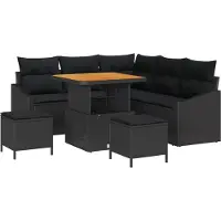 vidaXL Tuinbank Set 8 st 7-Aantal zitplaatsen Zwart Poly rattan