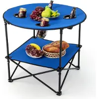 KOMFOTTEU Campingtafel, inklapbaar, picknicktafel met 2 niveaus van Oxford-stof, draagbare tafel met 4 bekerhouders, bijzettafel met draagtas, voor barbecue, feest, vissen