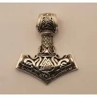 925 Sterling zilver hanger hamer van Thor met valknut teken - hanger van Thor's hamer met 3 driehoeken gemaakt van zilver - zilveren hanger van viking hamer - stoere zilveren heren of dames hanger