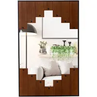 Costway Rechthoekige spiegel met houten lijst, 66 x 95 cm, rustieke wandspiegel met twee-richtingshaak, hangspiegel met metalen frame, make-upspiegel, muur, voor hal, woonkamer, slaapkamer