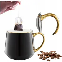 Ambition Grote zwarte porseleinen mok 460 ml met gouden accent - Royal
