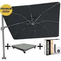 Platinum Nexus T2 premium zweefparasol 300x300 cm Faded Black met parasolvoet 90kg en hoes